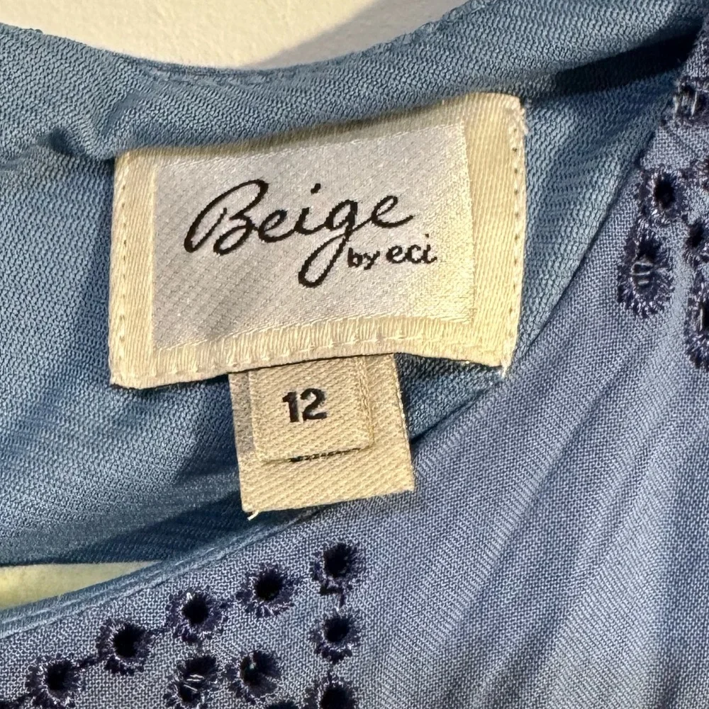 ECI Blue Sleeveless Crew Neck Sundress Fits like Sz 8 - Picture 3 of 4